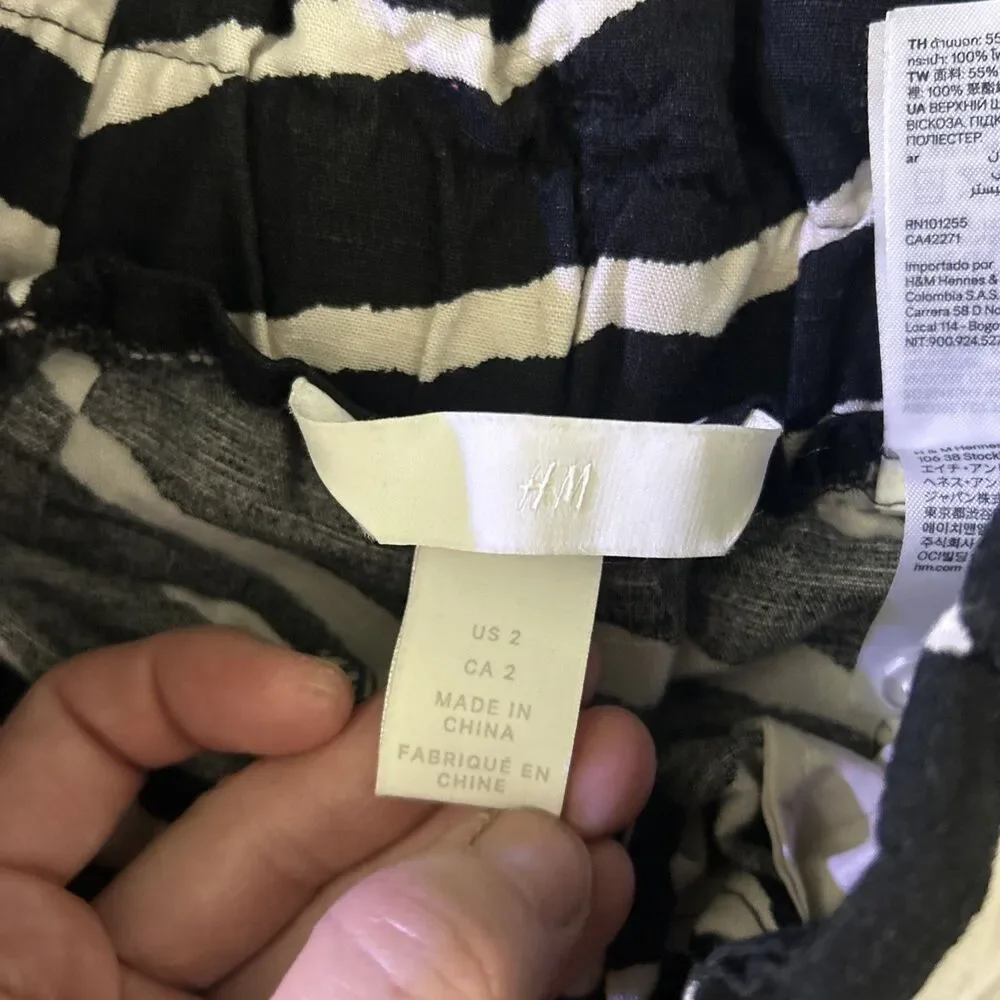 H&M Linen Blend Zebra Print Paper Bag Pants Women Size 2